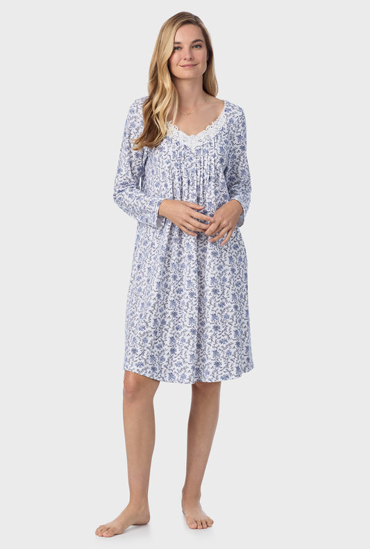 A lady wearing Petite Floral Cotton Short Nightgown