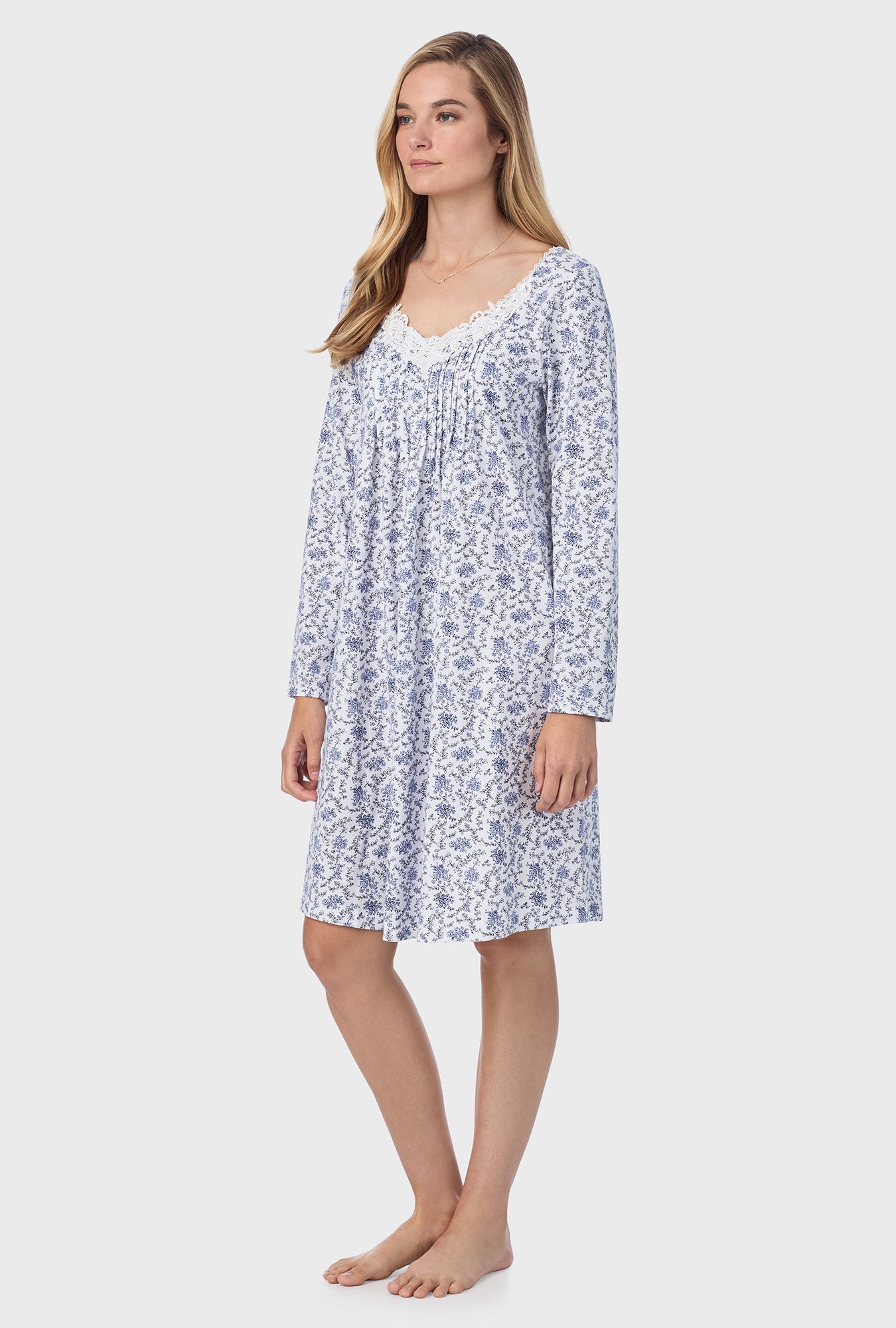 A lady wearing Petite Floral Cotton Short Nightgown