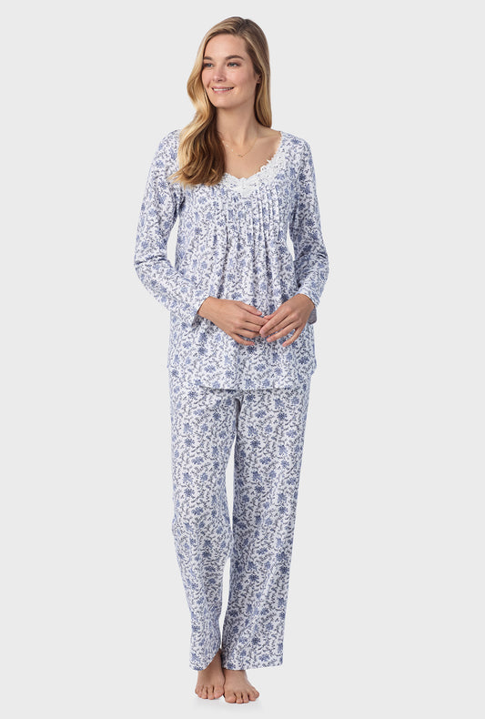 A lady wearing Petite Floral Cotton Long Pajama Set