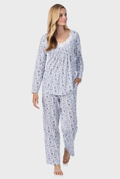 A lady wearing Petite Floral Cotton Long Pajama Set