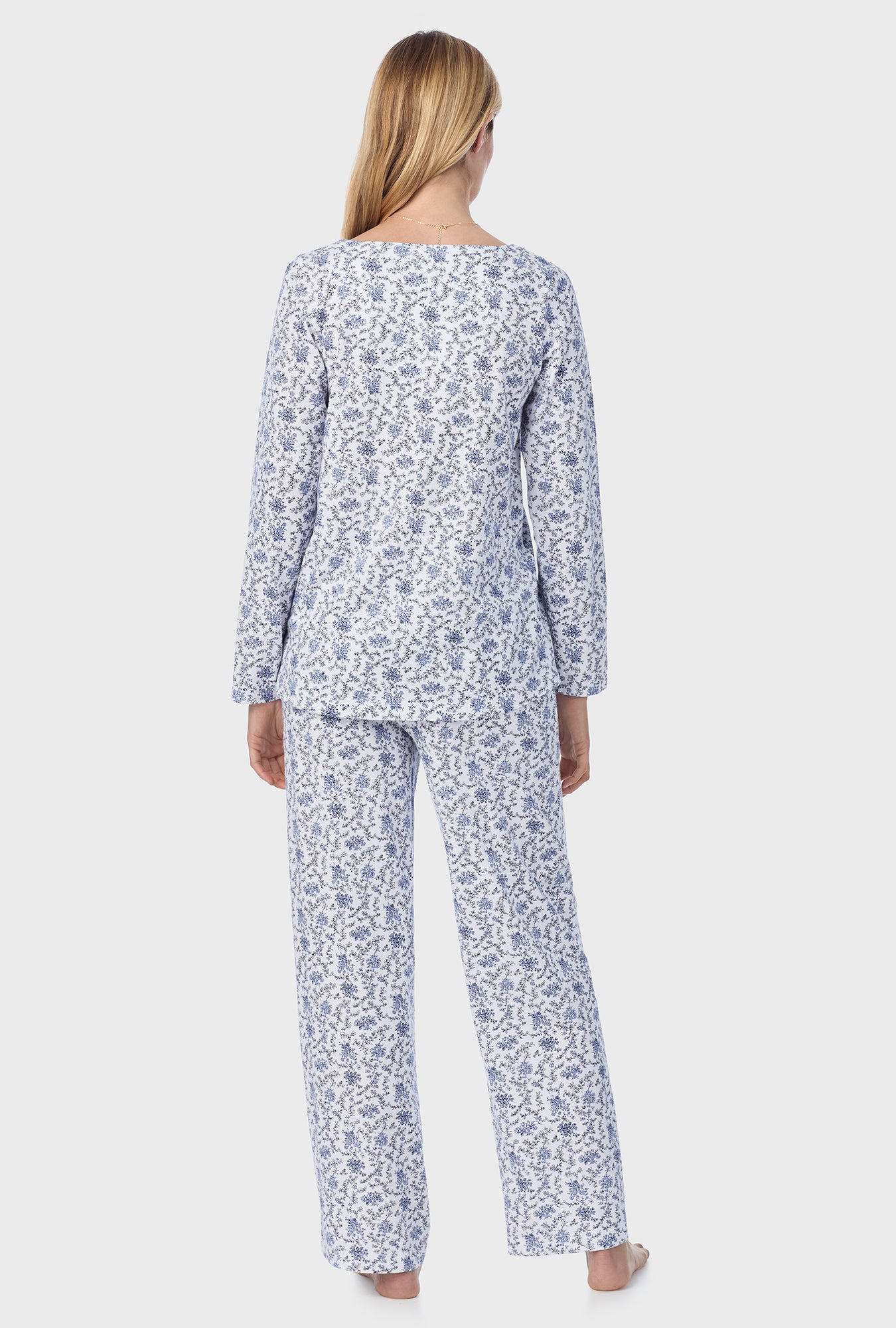 A lady wearing Petite Floral Cotton Long Pajama Set