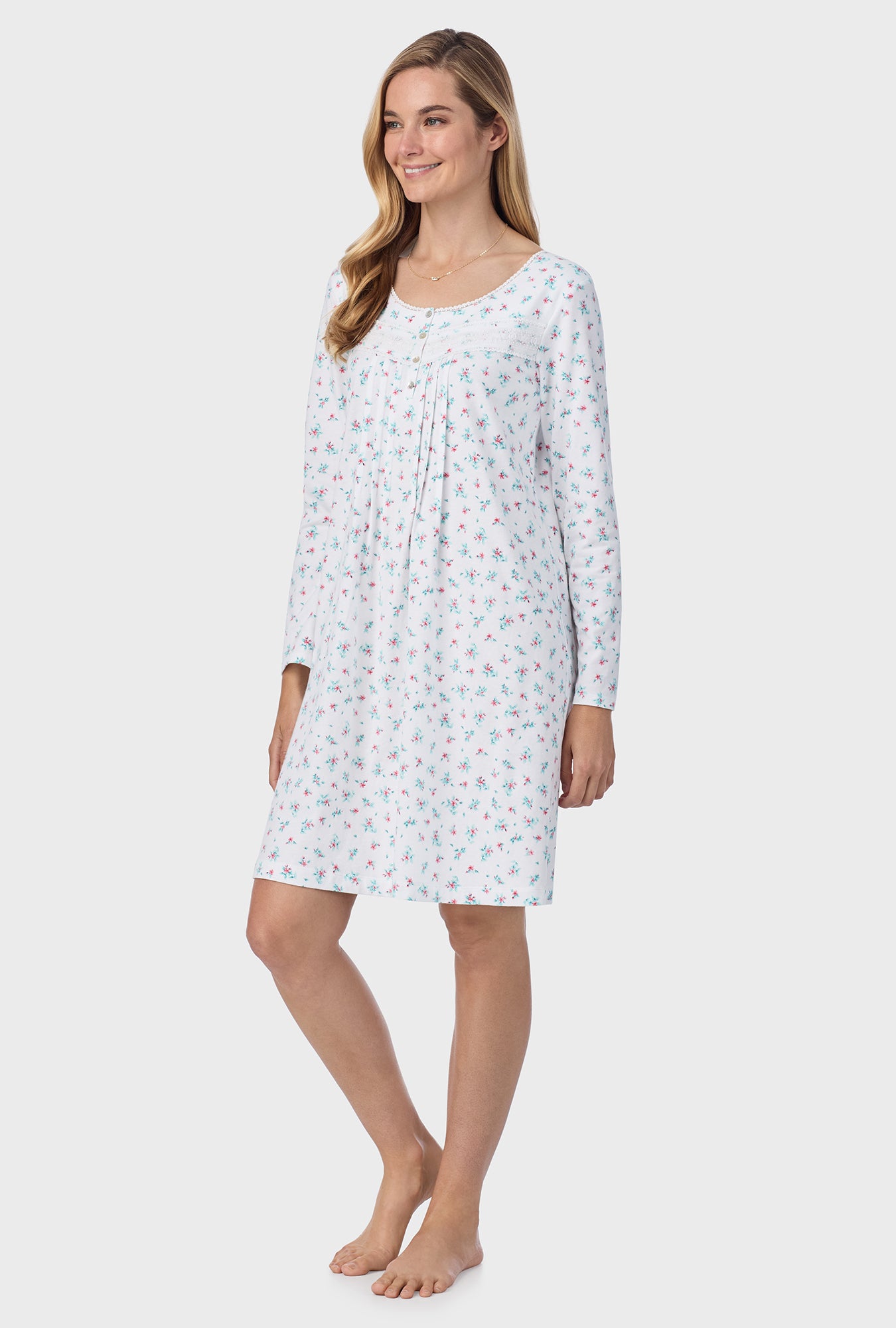 A lady wearing Mini Lily Cotton Short Nightgown