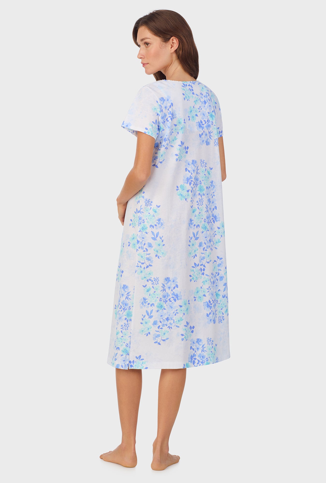 A lady wearing Watercolor Floral Cotton Waltz Nightgown