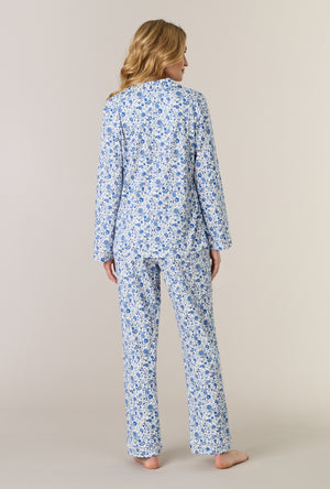 A lady wearing Twilight Paisley Cotton Interlock Long Pajama Set back view