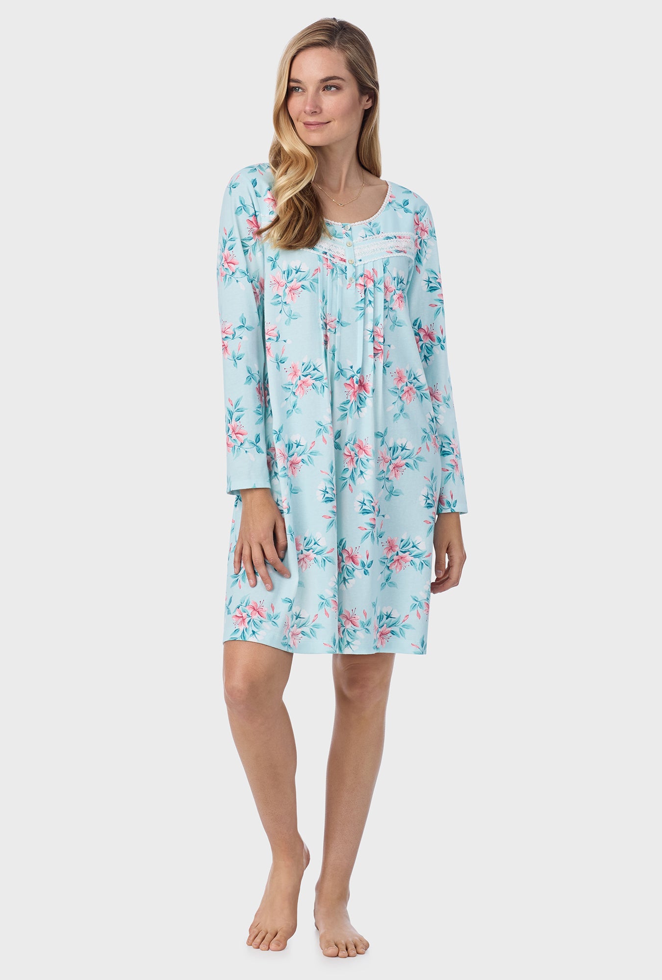 A lady wearing Blooming Lily Cotton Short Nightgown