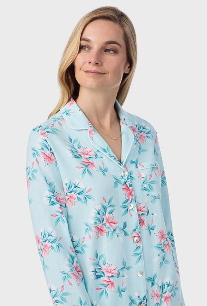 A lady wearing Blooming Lily Cotton Long Pajama Set