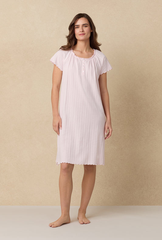 A lady wearing Sweet Rose Cotton Pointelle Waltz Nightgown