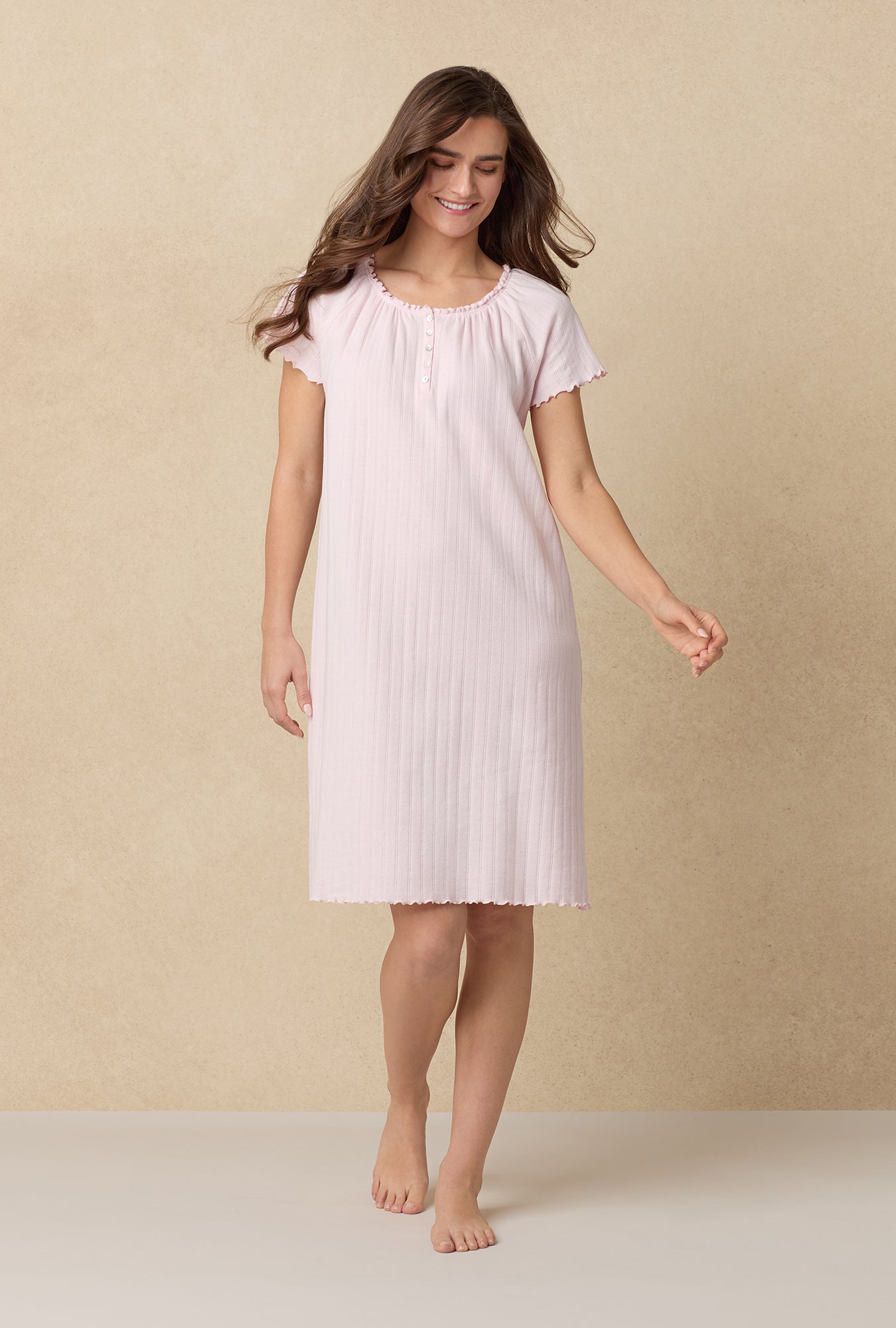 A lady wearing Sweet Rose Cotton Pointelle Waltz Nightgown