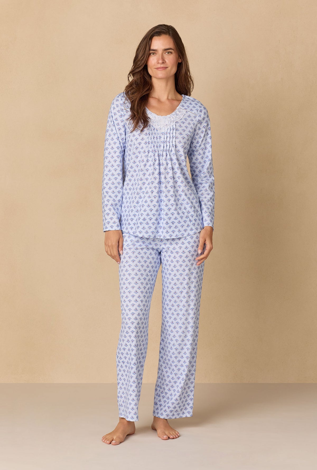 A lady wearing Blue Dreams Cotton Knit Long Pajama