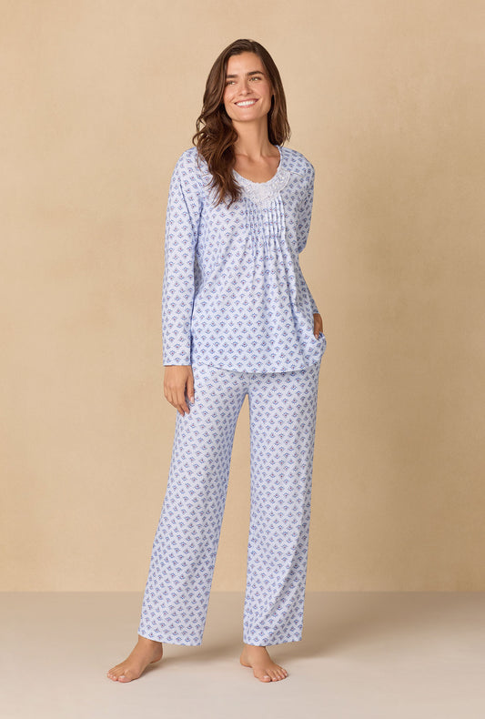 A lady wearing Blue Dreams Cotton Knit Long Pajama