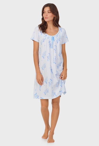 A lady wearing Floral Stripe Cotton Short Nightgown