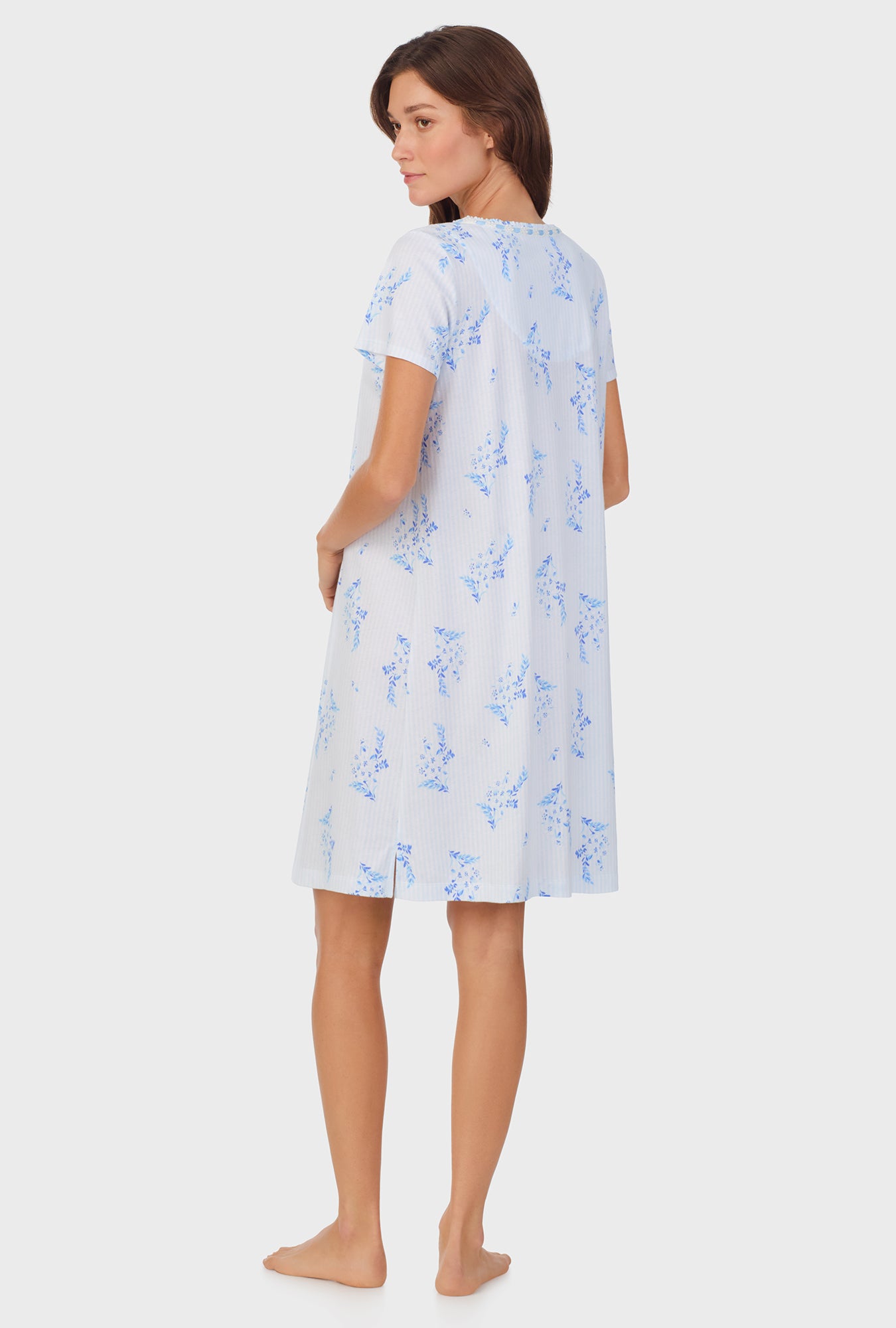 A lady wearing Floral Stripe Cotton Short Nightgown