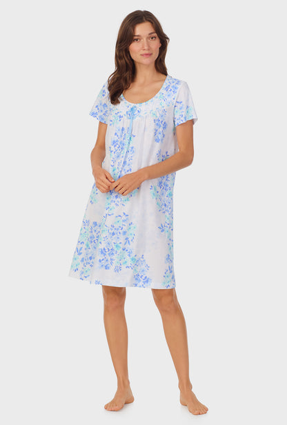 A lady wearing Watercolor Floral Cotton Short Nightgown