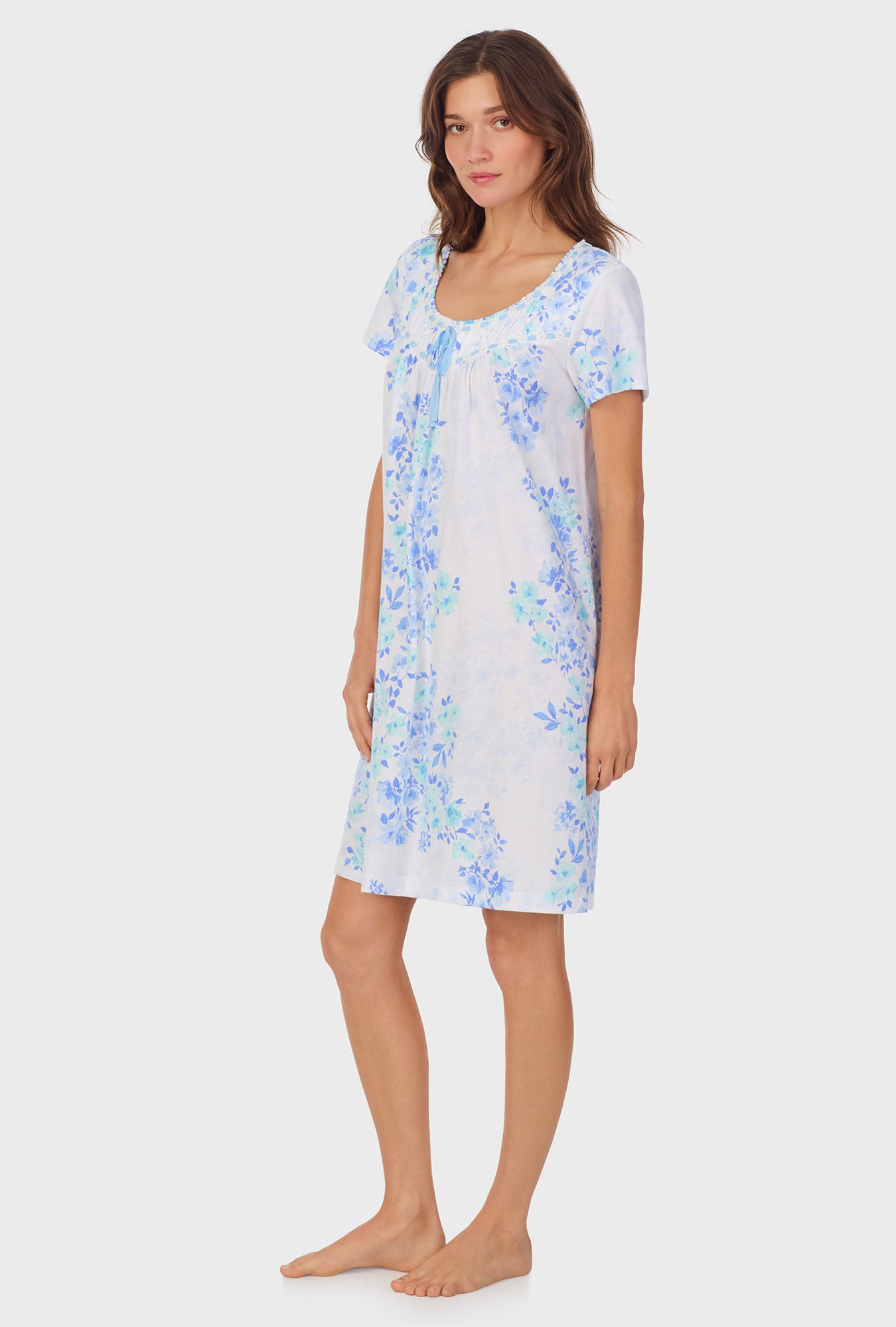 A lady wearing Watercolor Floral Cotton Short Nightgown