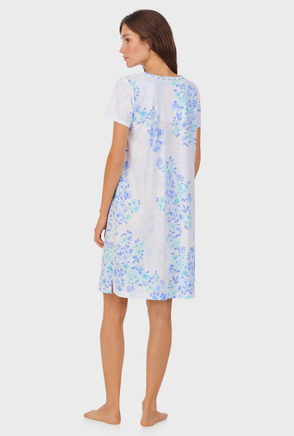 A lady wearing Watercolor Floral Cotton Short Nightgown