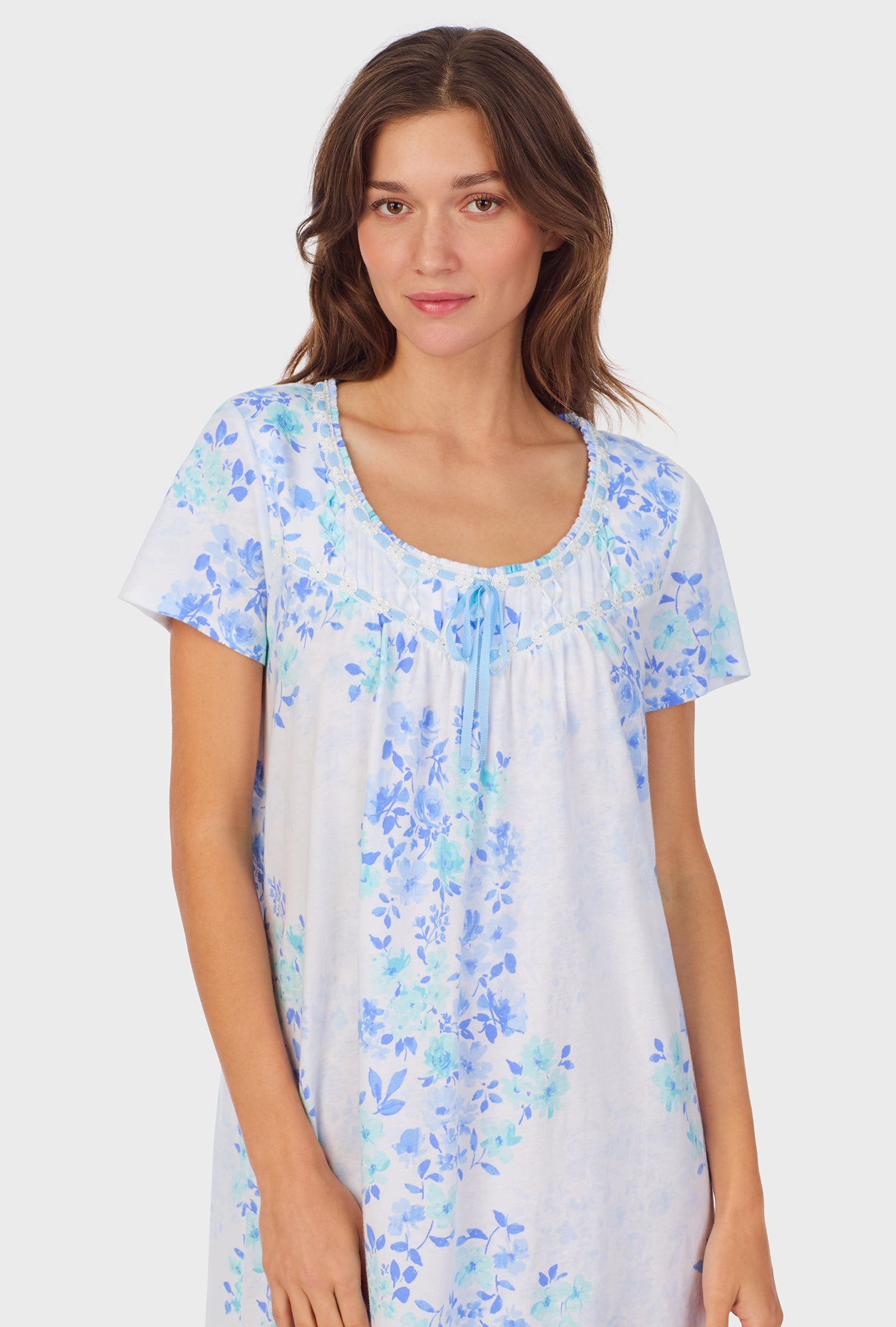 A lady wearing Watercolor Floral Cotton Short Nightgown