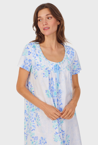 A lady wearing Watercolor Floral Cotton Short Nightgown