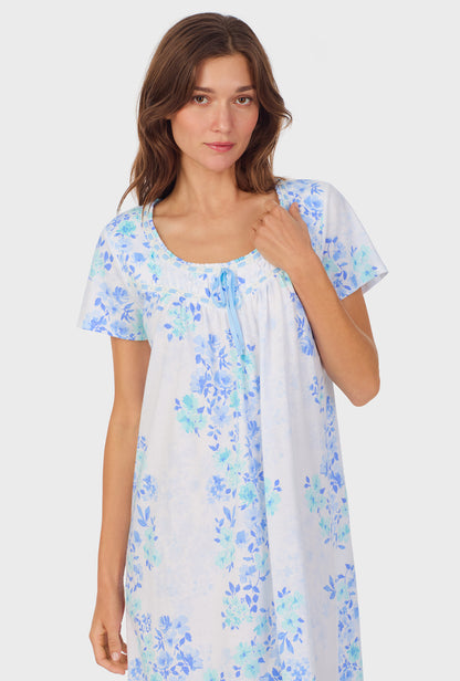 A lady wearing Watercolor Floral Cotton Short Nightgown