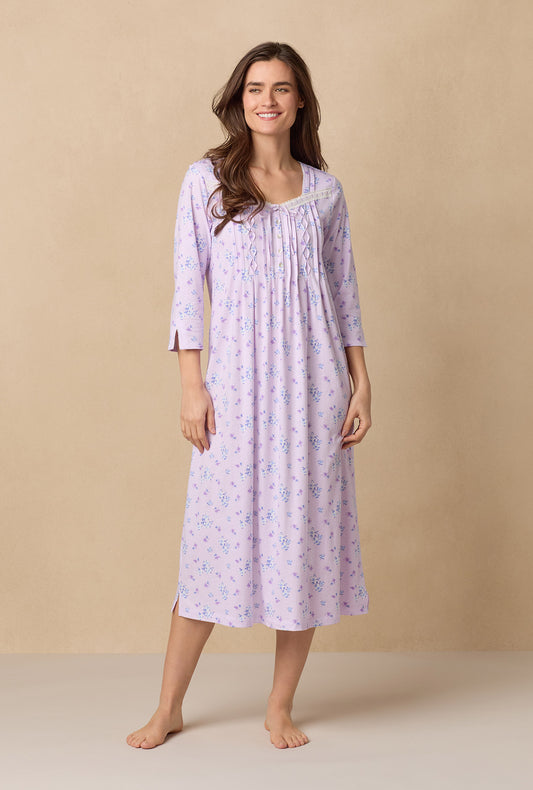 A lady wearing Mini Floral Long Sleeve Cotton Ballet Nightgown
