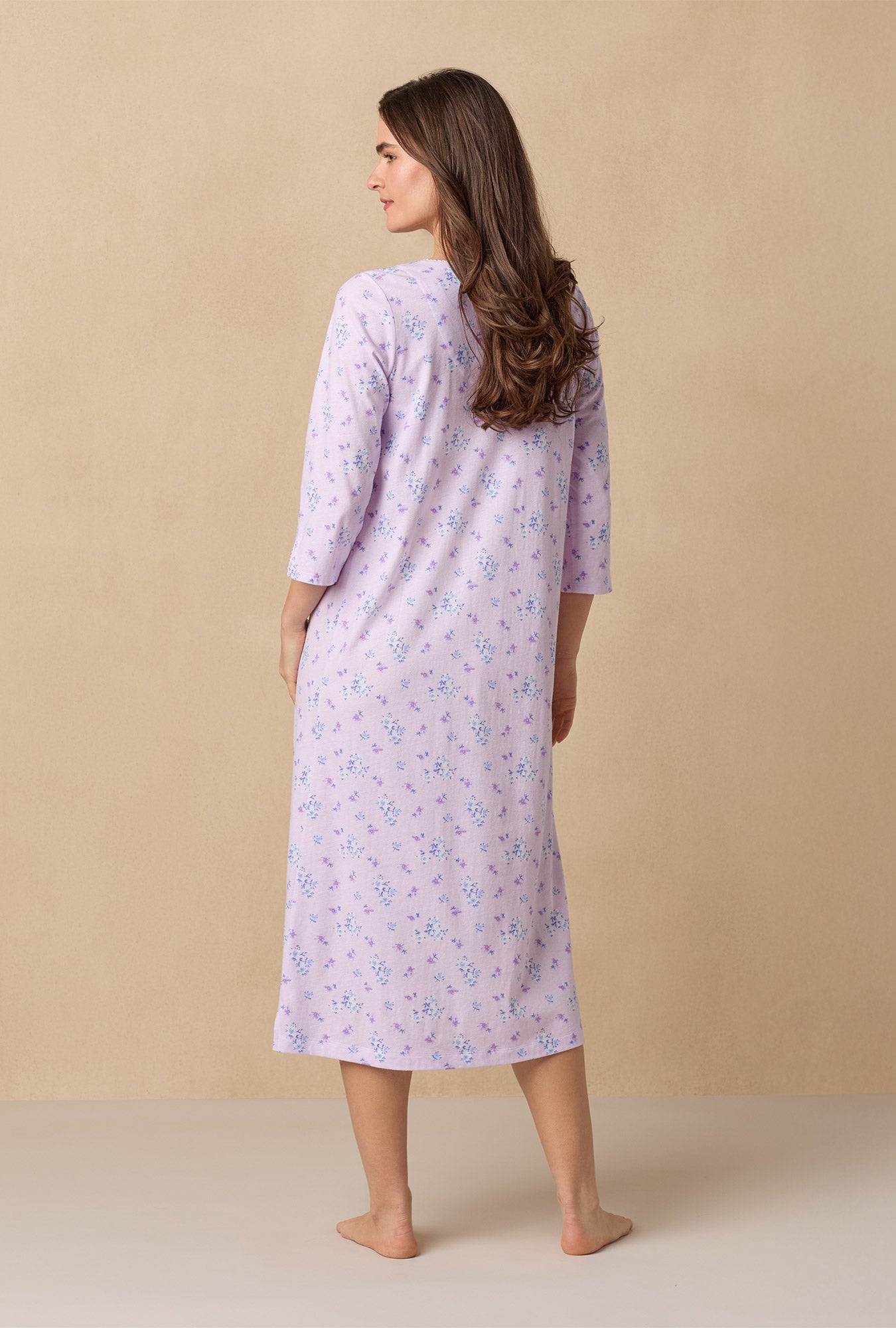 A lady wearing Mini Floral Long Sleeve Cotton Ballet Nightgown