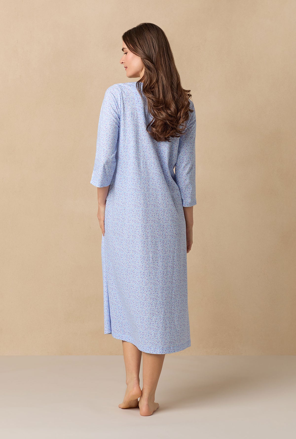 A lady wearing Dreamy Ditsy Long Sleeve Cotton Ballet Nightgown