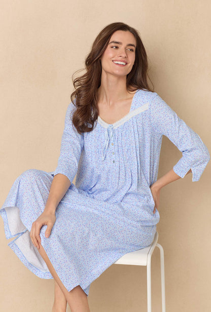 A lady wearing Dreamy Ditsy Long Sleeve Cotton Ballet Nightgown