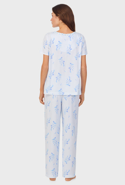 A lady wearing Floral Stripe Cotton Long Pajama Set