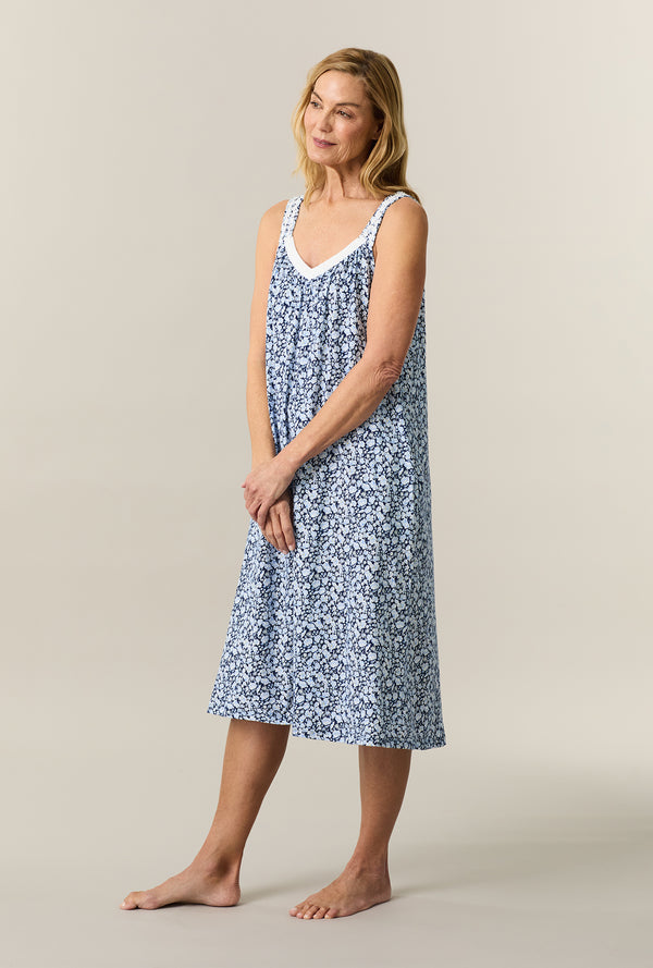 Blue Depths Floral Cotton Waltz Chemise - Carole Hochman