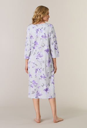A lady wearing Shadow Petals Cotton Midi Nightgown back view