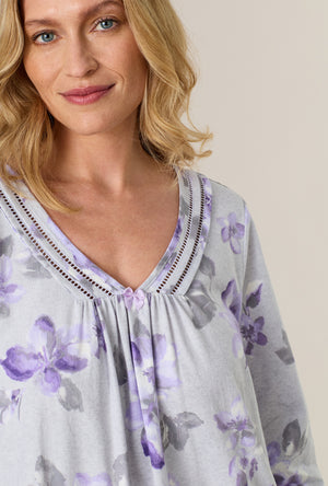 A lady wearing Shadow Petals Cotton Midi Nightgown closer look