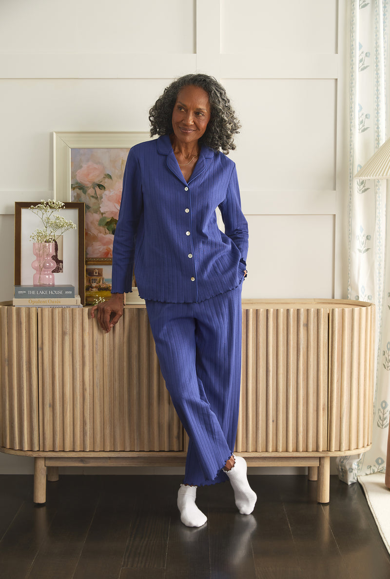 Navy Pointelle Long Pajama Set