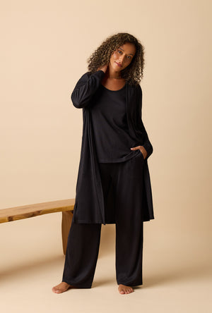 Black 3-Piece Brushed Sweater Knit Pajama Set