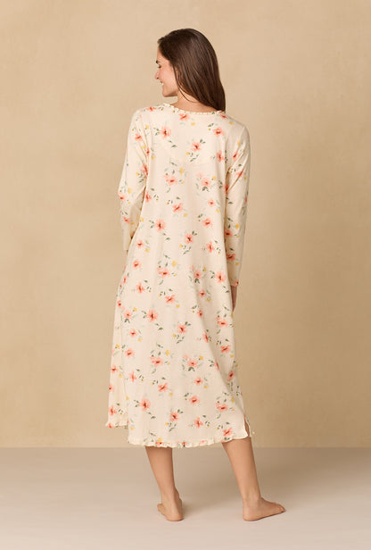 A lady wearing Sunlit Meadow Long Cotton Knit Nightgown