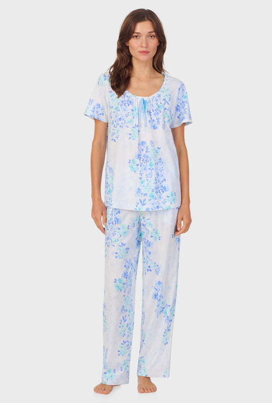 A lady wearing Watercolor Floral Cotton Long Pajama Set