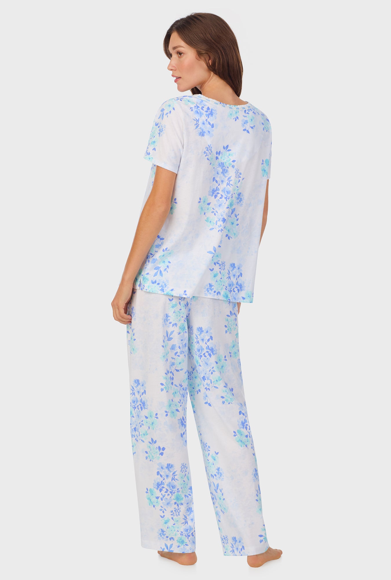 A lady wearing Watercolor Floral Cotton Long Pajama Set