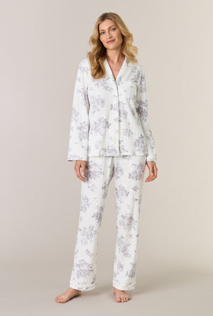 A lady wearing Morning Mist Cotton Pointelle Long Pajama Set looking front