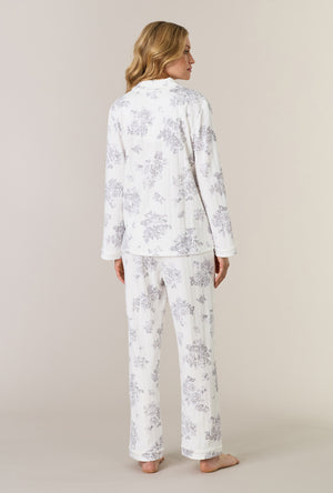A lady wearing Morning Mist Cotton Pointelle Long Pajama Set back view