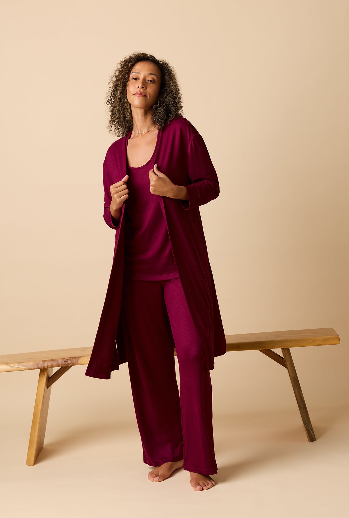 Burgundy 3-Piece Brushed Sweater Knit Pajama Set