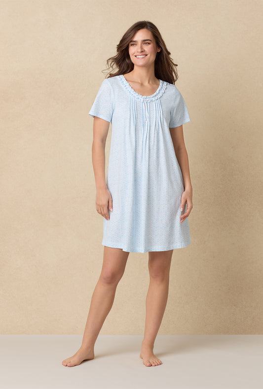 A lady wearing Blue Shells Cotton Short Nightgown
