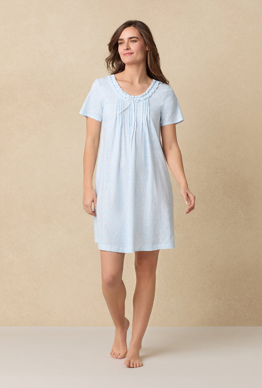 A lady wearing Blue Shells Cotton Short Nightgown