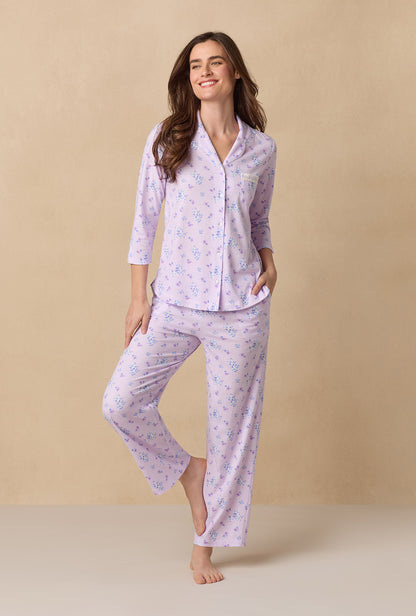 A lady wearing Mini Floral Cotton Long Pajama Set