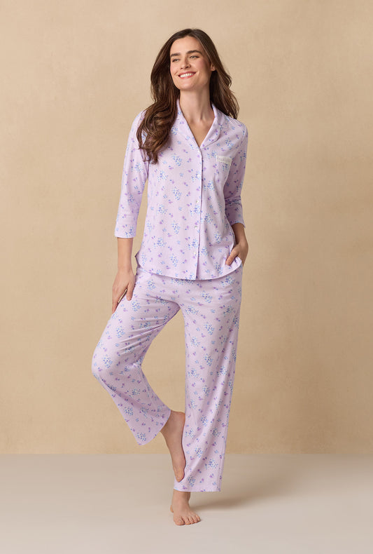 A lady wearing Mini Floral Cotton Long Pajama Set