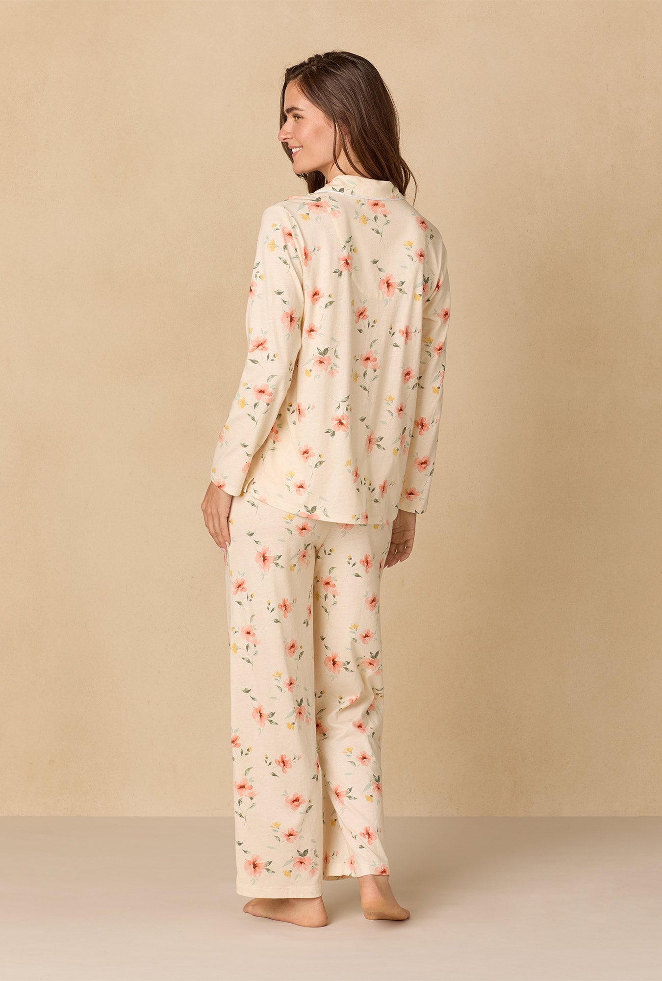 A lady wearing Sunlit Meadow Long Cotton Knit Pajama