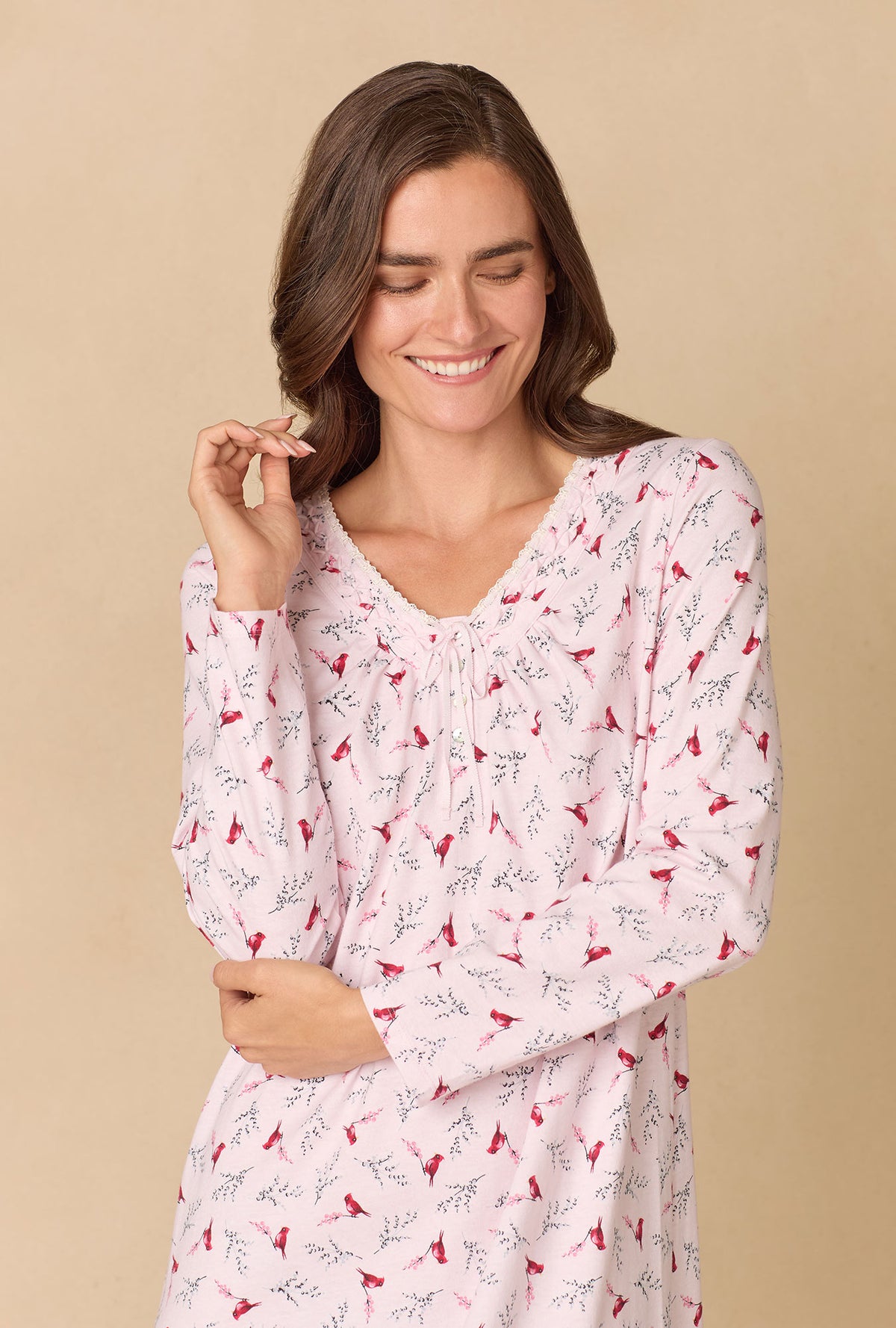 A lady wearing New Cardinal Cotton Ballet Nightgown