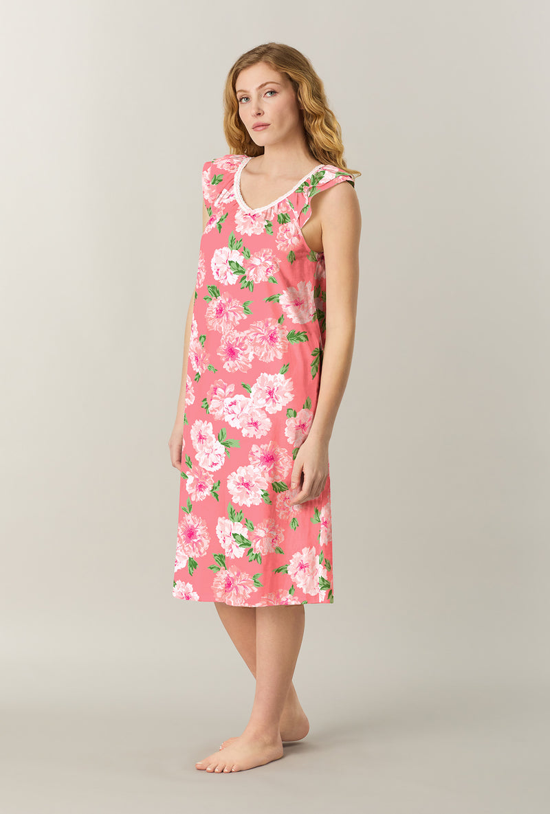 A lady wearing Coral Blooms Cotton Midi Nightgown looking front