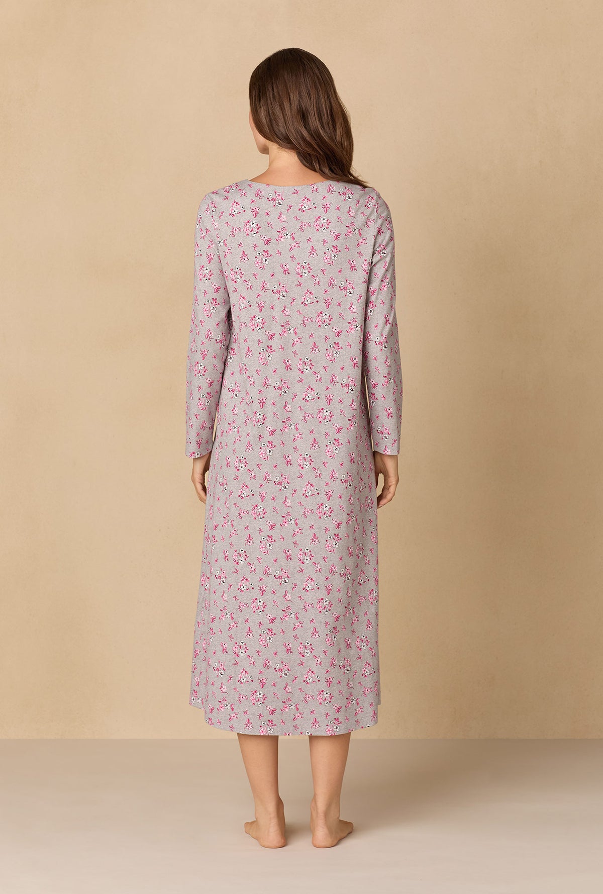 A lady wearing Holiday Floral Cotton Ballet Nightgown