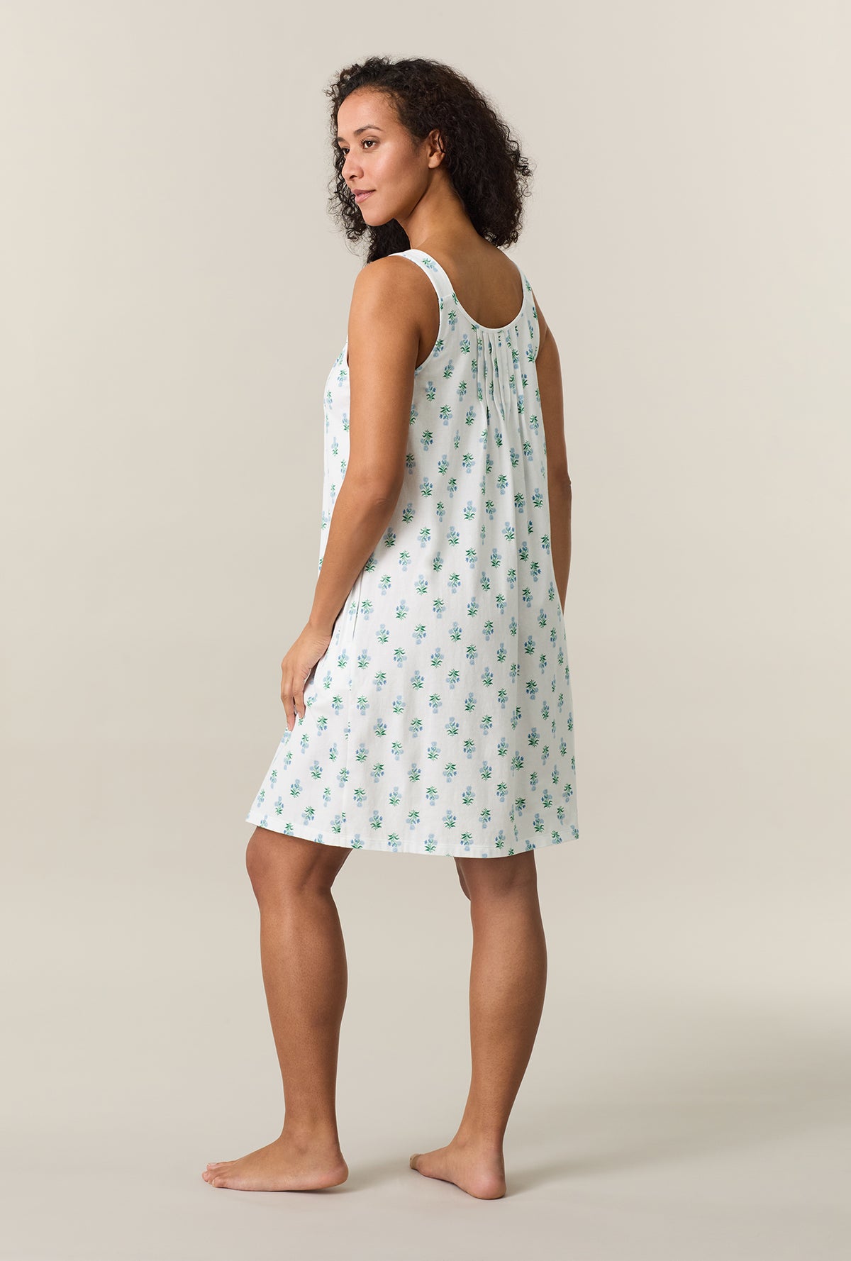 A lady wearing White Bouquet Cotton Short Chemise