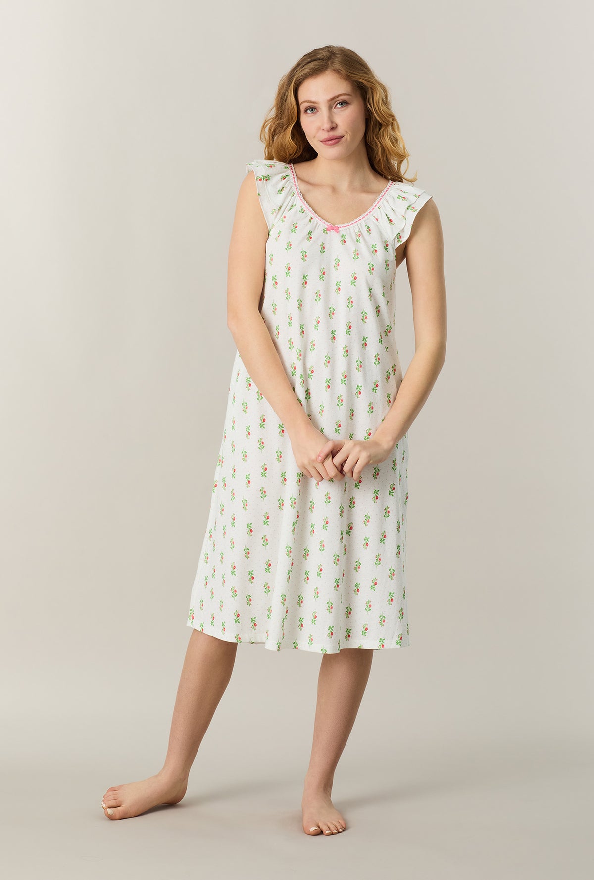 A lady wearing Floral Whisper Cotton Midi Nightgown