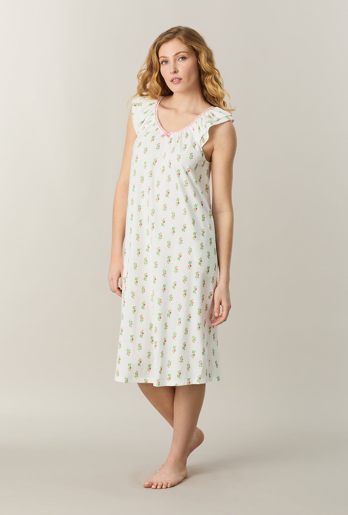 A lady wearing Floral Whisper Cotton Midi Nightgown looking Front