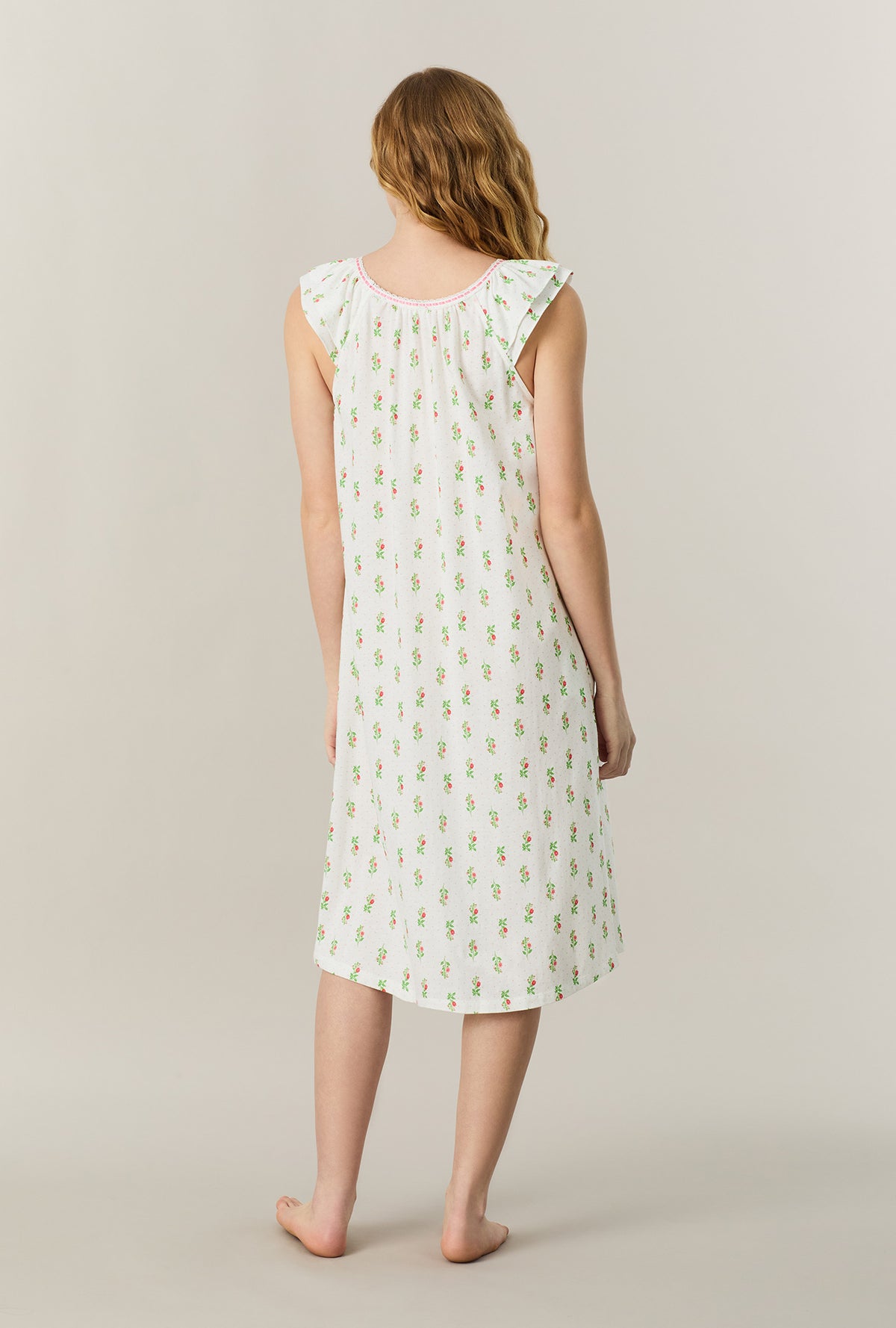 A lady wearing Floral Whisper Cotton Midi Nightgown back view